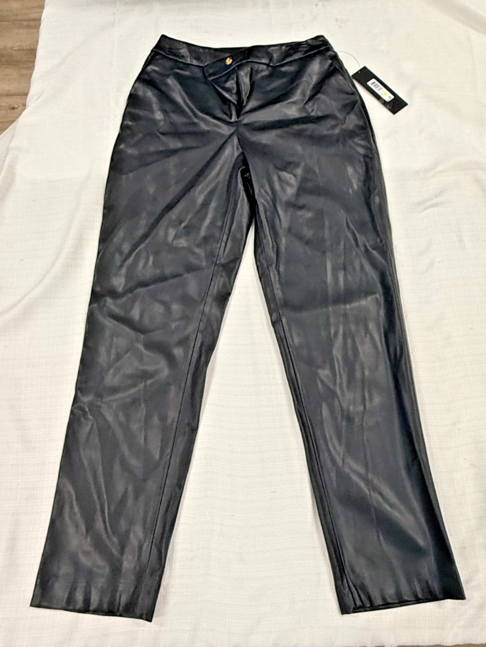 NWT Donna Karan New York W Size 4 Black Faux Leather Pants Straight Leg MSRP 109